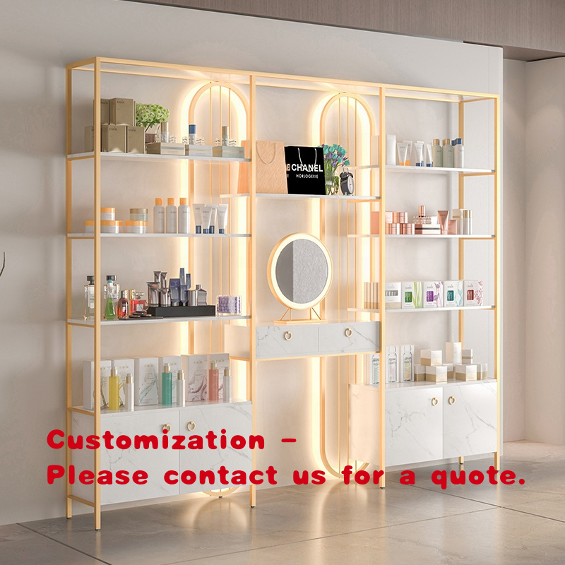Luxury Skincare And Spa - Maßgefertigter Luxus-Hautpflege-Präsentationsschrank, Spa-Schönheits-Displayregal und Kurzhaar-Nageltisch für